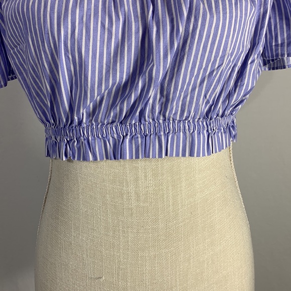 Zara Basics Striped Blue and White Off Shoulder Ruffled Crop Top Size XS - Picture 3 of 10